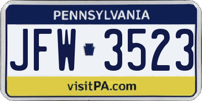 PA license plate JFW3523
