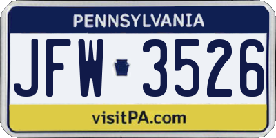 PA license plate JFW3526