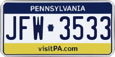 PA license plate JFW3533