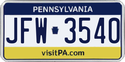 PA license plate JFW3540