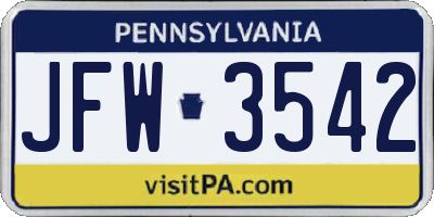 PA license plate JFW3542