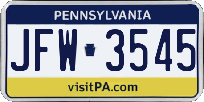 PA license plate JFW3545
