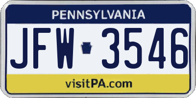 PA license plate JFW3546