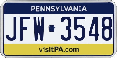 PA license plate JFW3548