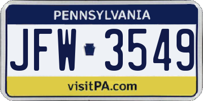 PA license plate JFW3549