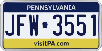 PA license plate JFW3551