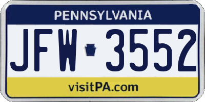 PA license plate JFW3552