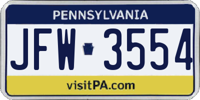 PA license plate JFW3554