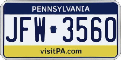 PA license plate JFW3560