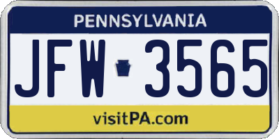PA license plate JFW3565