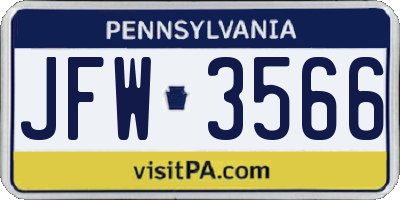 PA license plate JFW3566