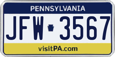 PA license plate JFW3567