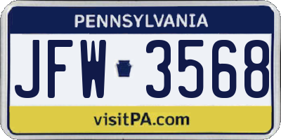 PA license plate JFW3568