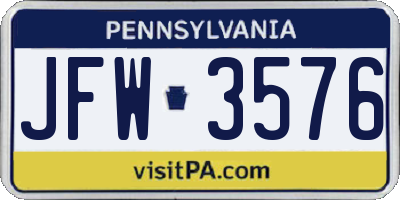 PA license plate JFW3576
