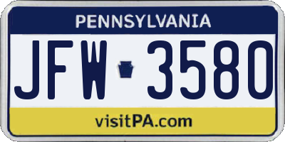 PA license plate JFW3580