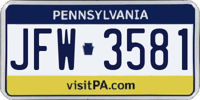 PA license plate JFW3581