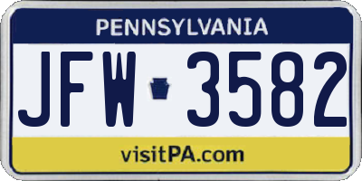PA license plate JFW3582