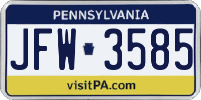 PA license plate JFW3585