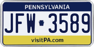 PA license plate JFW3589