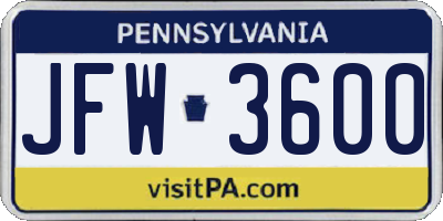 PA license plate JFW3600