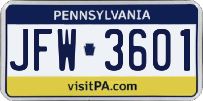 PA license plate JFW3601