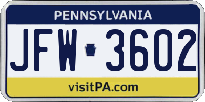 PA license plate JFW3602