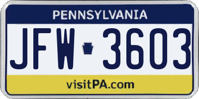 PA license plate JFW3603