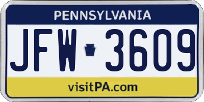 PA license plate JFW3609