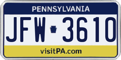 PA license plate JFW3610