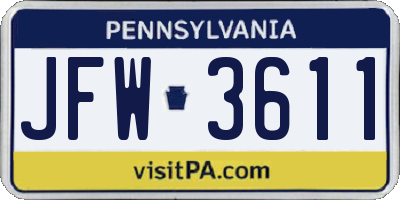 PA license plate JFW3611