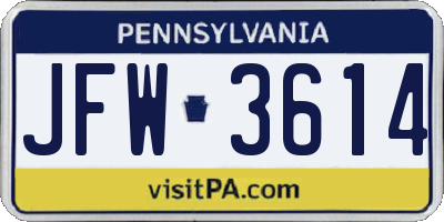 PA license plate JFW3614