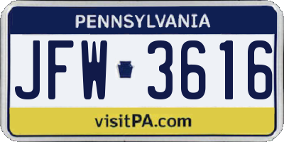 PA license plate JFW3616