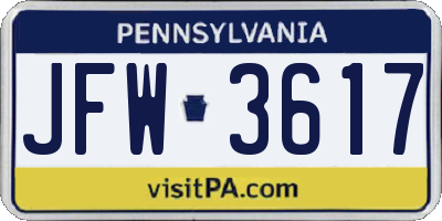 PA license plate JFW3617