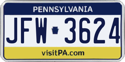 PA license plate JFW3624