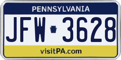 PA license plate JFW3628