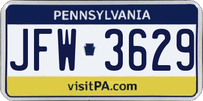 PA license plate JFW3629