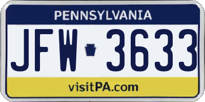 PA license plate JFW3633