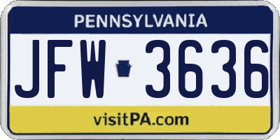 PA license plate JFW3636