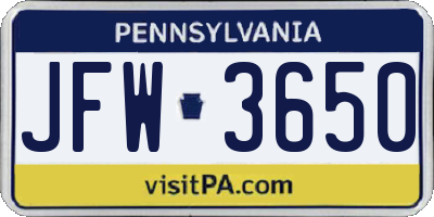 PA license plate JFW3650