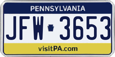 PA license plate JFW3653