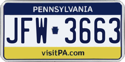 PA license plate JFW3663