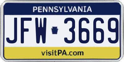 PA license plate JFW3669