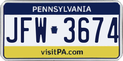 PA license plate JFW3674