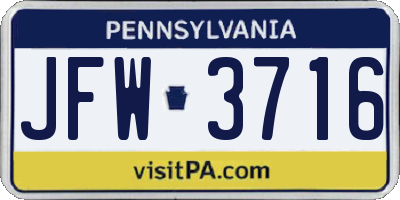 PA license plate JFW3716