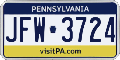 PA license plate JFW3724