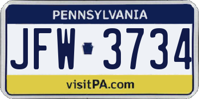 PA license plate JFW3734