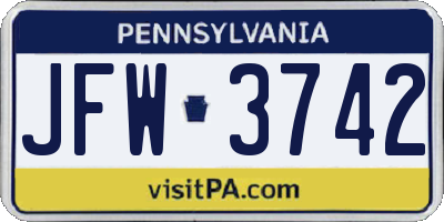 PA license plate JFW3742