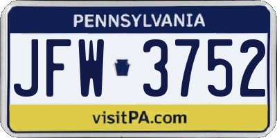 PA license plate JFW3752