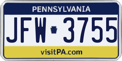 PA license plate JFW3755