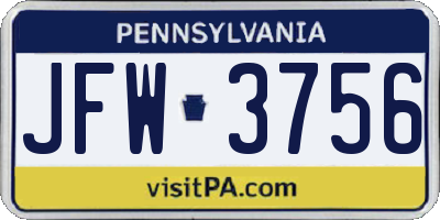 PA license plate JFW3756